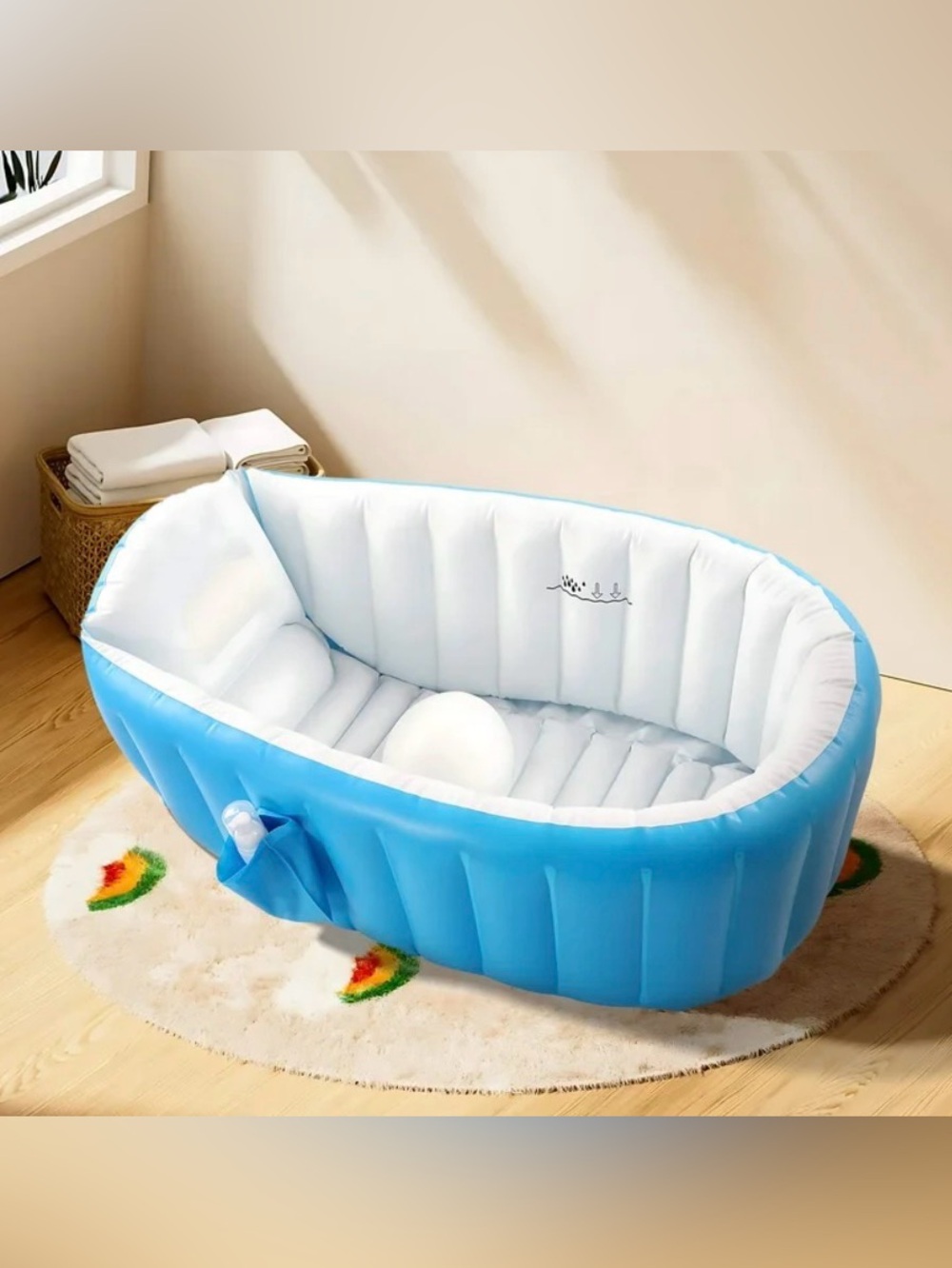New Inflatable Blue Baby Bath Tub with Soft White Interior